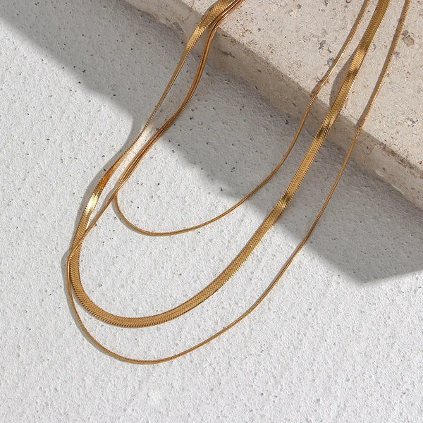 18K Gold Plated Three Layers Snake Chain Necklace