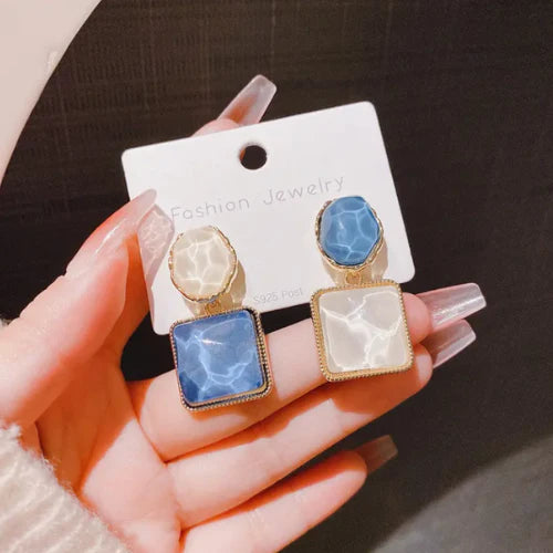 Blue & White Stone Earrings