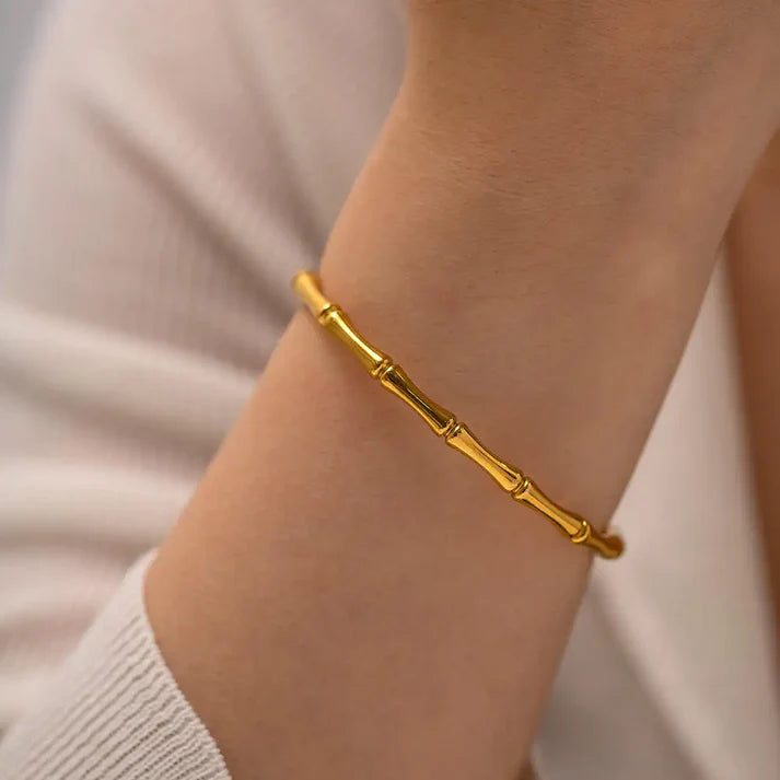 Gold Bamboo-Inspired Bangle Bracelet