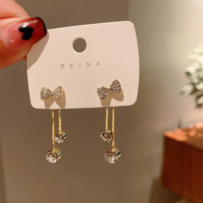 Rhinestones Bow Drop Earrings