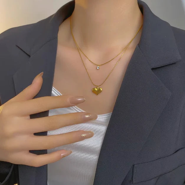 Crystal Heart Double Layered Necklace