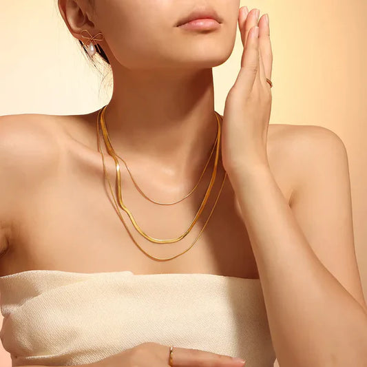 18K Gold Plated Three Layers Snake Chain Necklace