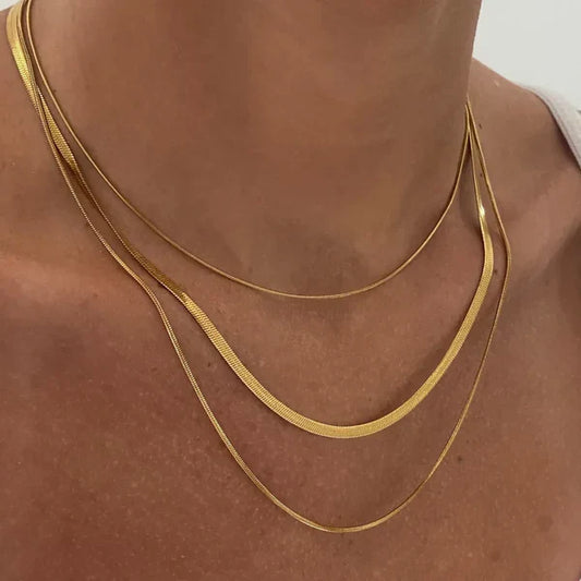 18K Gold Plated Three Layers Snake Chain Necklace