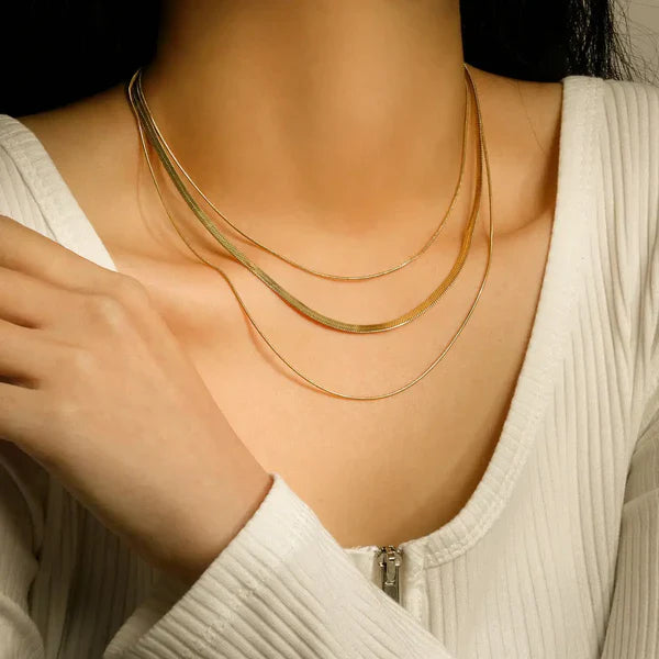 18K Gold Plated Three Layers Snake Chain Necklace
