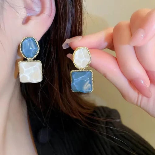 Blue & White Stone Earrings