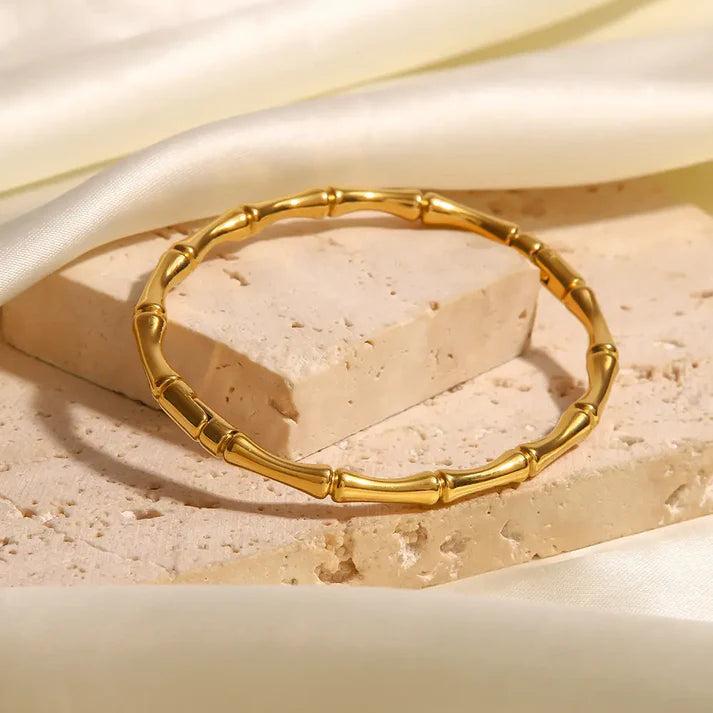 Gold Bamboo-Inspired Bangle Bracelet