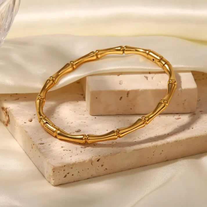 Gold Bamboo-Inspired Bangle Bracelet