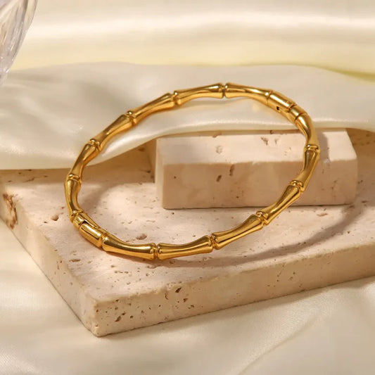 Gold Bamboo-Inspired Bangle Bracelet