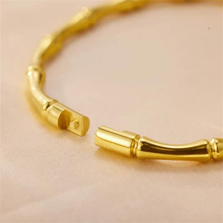 Gold Bamboo-Inspired Bangle Bracelet