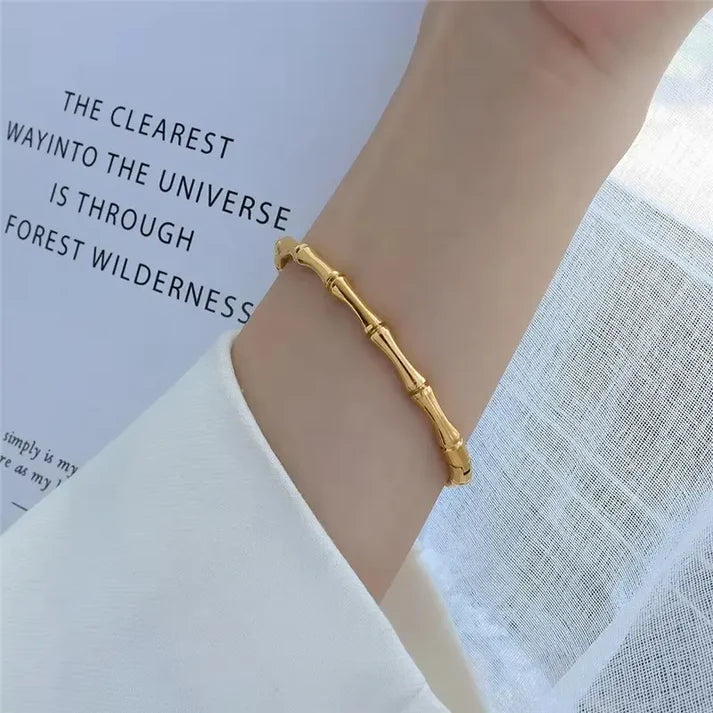 Gold Bamboo-Inspired Bangle Bracelet
