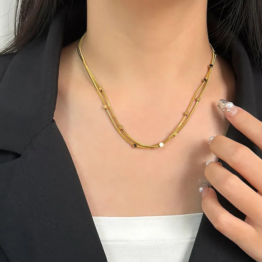 Double-layer Herringbone Cubic Square Beads Necklace