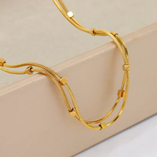 Double-layer Herringbone Cubic Square Beads Necklace