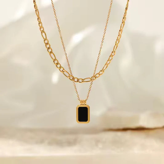 Square Pendant Stainless Steel Cuban Chain Necklace