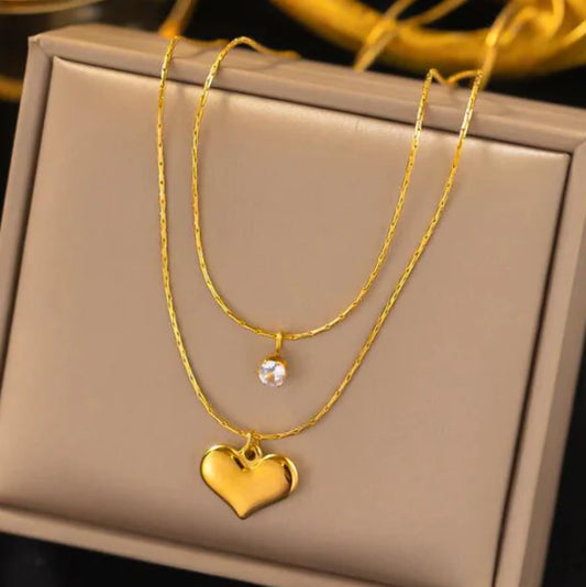 Crystal Heart Double Layered Necklace
